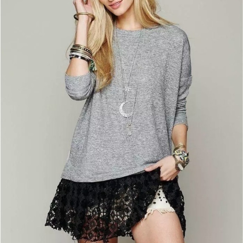 FP Beach Free People Shake It‎ Beach Pullover Sweatshirt GrayBlack Lace XS/S